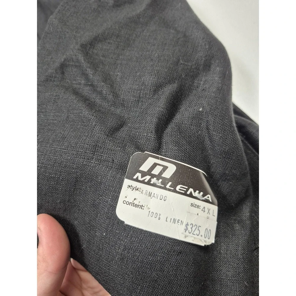 VTG Millena Suit Mens 4XL Black 100% Linen 2 Piece 49x36 Big Tall USA Summer